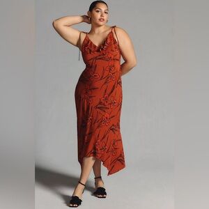 Anthropologie V Neck Ruffle Slip Dress